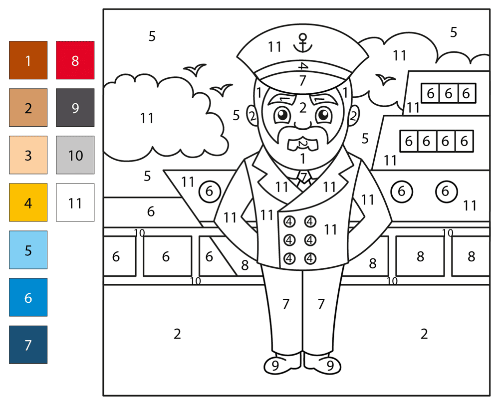 Captain Color By Number Coloring Page Md Coloring Page — Free Printable — free printable coloring page